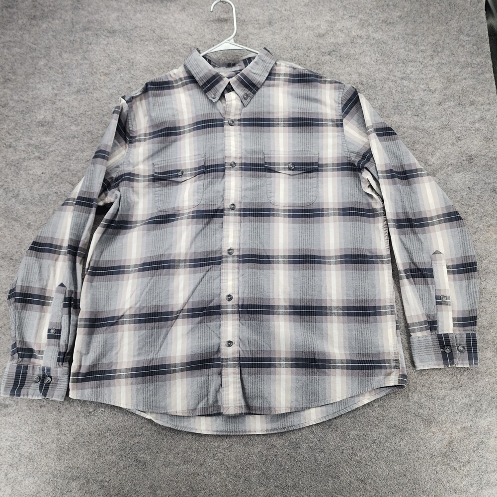 Lands End Shirt Mens XL 46-48 Button Down Traditional Gray Plaid